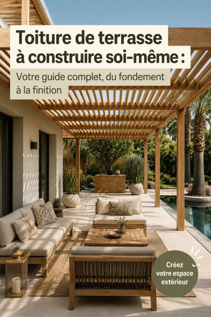 Femme construisant une terrasse couverte avec des matériaux naturels