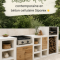 Cuisine d'été contemporaine en béton cellulaire avec mobilier pratique et accueillant