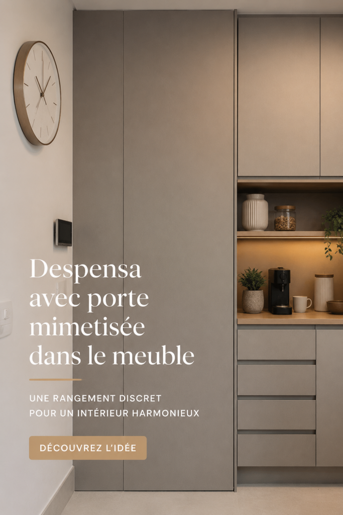 Cuisine moderne avec un garde-manger camouflé, optimisant l'espace.