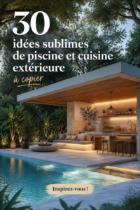 Jardin avec piscine et cuisine extérieure bien aménagée