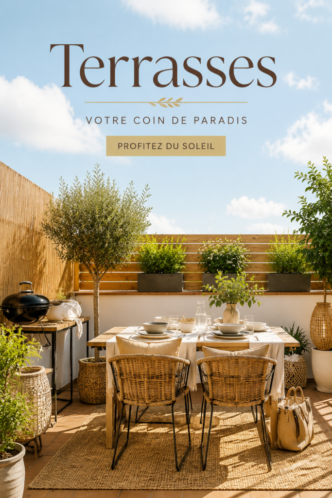 Terrasse cosy avec des meubles accessibles et des plantes verdoyantes.