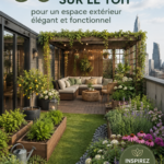Terrasse extérieure chic avec des plantes et meubles fonctionnels