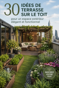 Terrasse extérieure chic avec des plantes et meubles fonctionnels