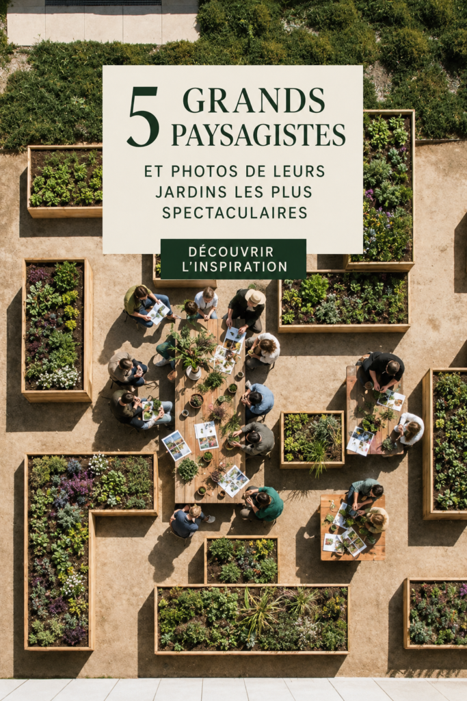 Un jardin stylisé avec des plantes variées et un chemin en gravier, mettant en avant un design accessible.