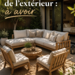 Un espace extérieur accueillant avec du mobilier fonctionnel et chaleureux.