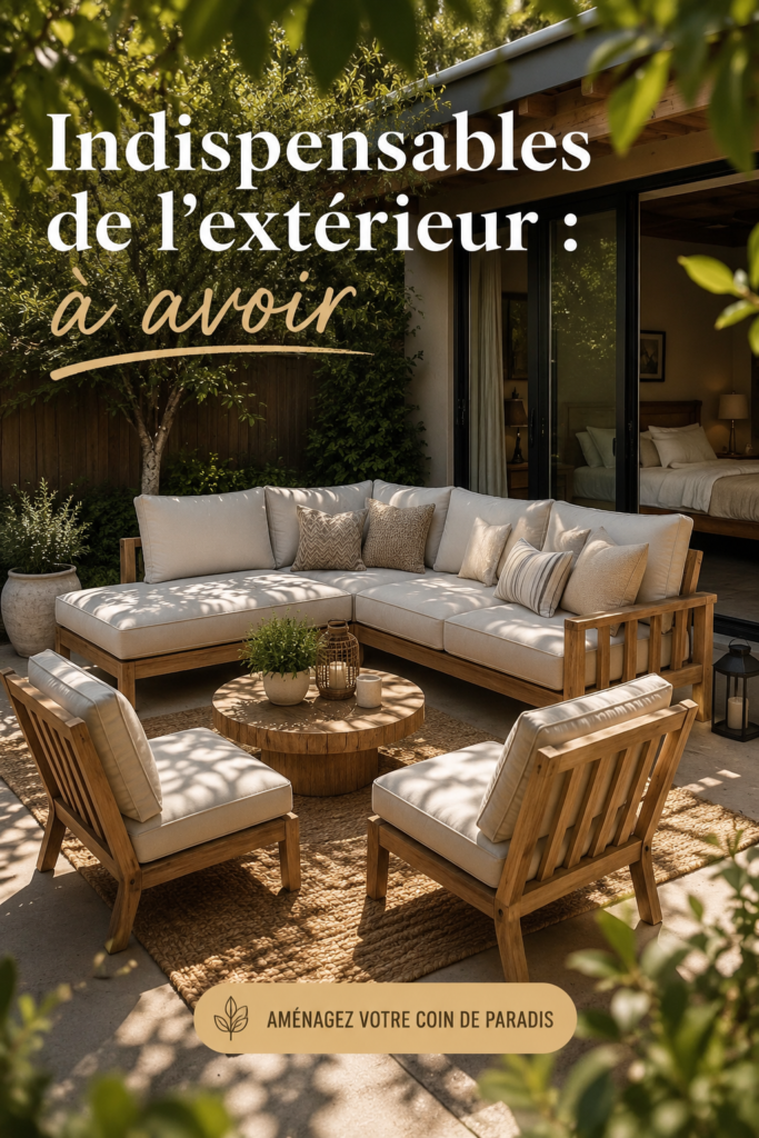 Un espace extérieur accueillant avec du mobilier fonctionnel et chaleureux.