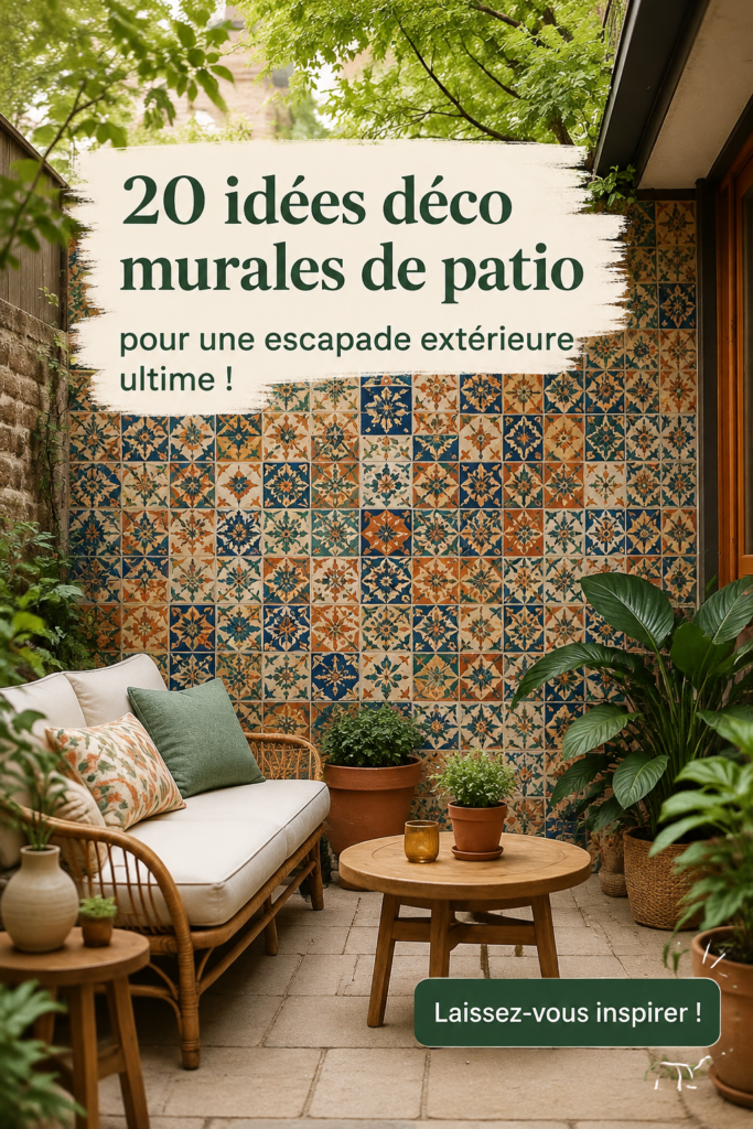 Art mural coloré à l'extérieur d'un patio, créant une ambiance chaleureuse.