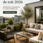 Aménagement d'un toit-terrasse moderne et accueillant avec des plantes et des meubles confortables.