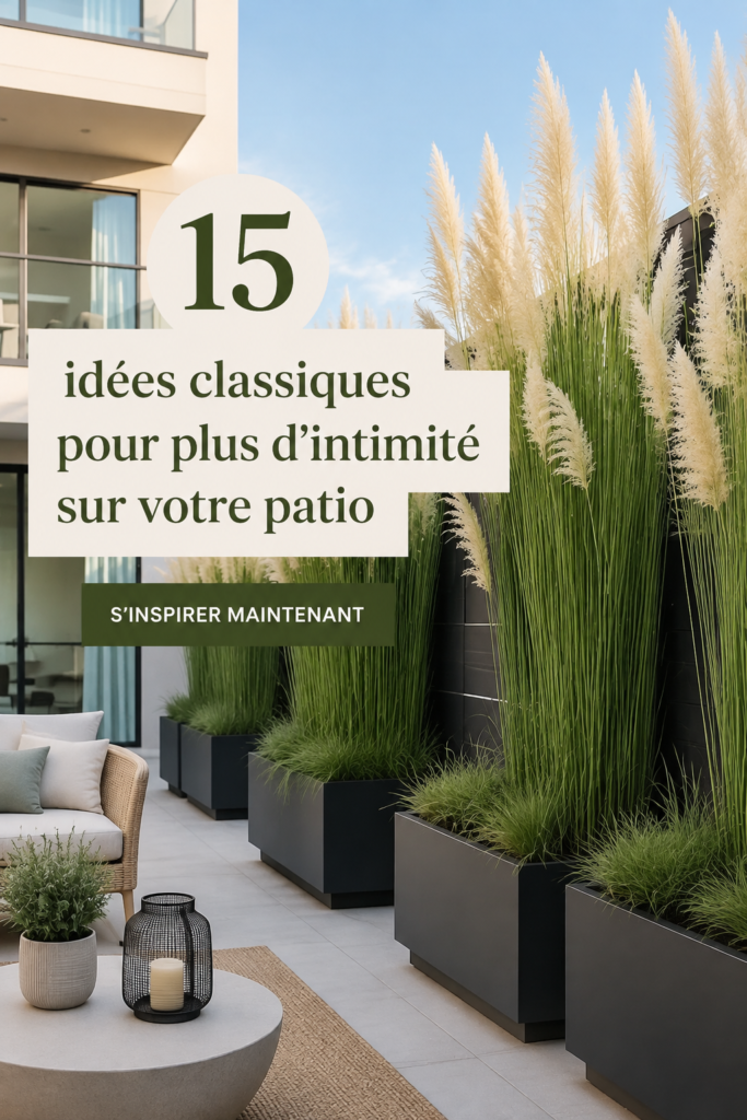Un balcon élégant avec des plantes qui préservent l'intimité
