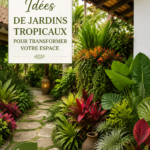 Jardin tropical luxuriant avec des plantes colorées et de la verdure