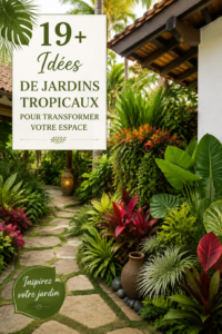 Jardin tropical luxuriant avec des plantes colorées et de la verdure