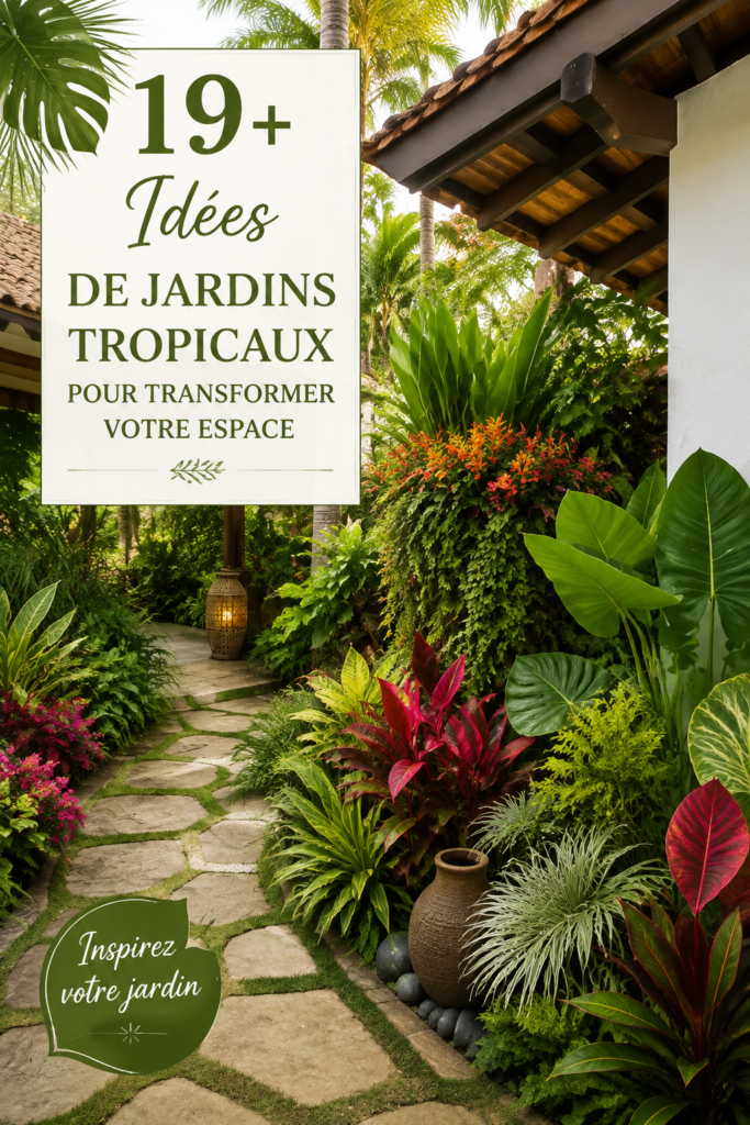 Jardin tropical luxuriant avec des plantes colorées et de la verdure