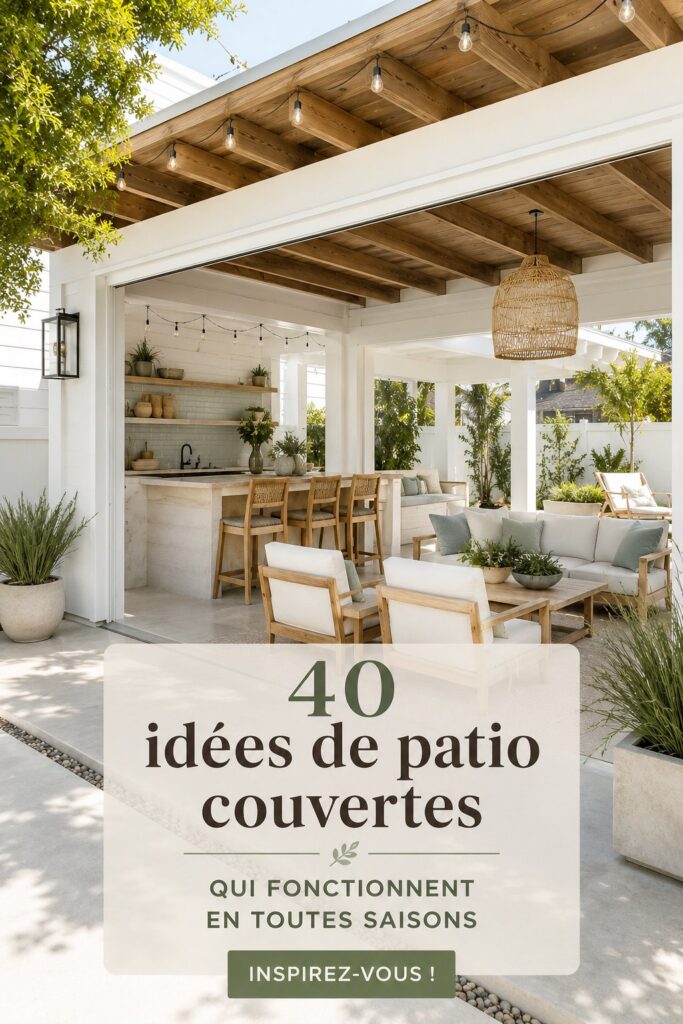 Un patio couvert accueillant avec un mobilier confortable pour se détendre.