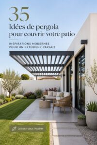 Une belle pergola en bois installée sur un patio avec mobilier de jardin