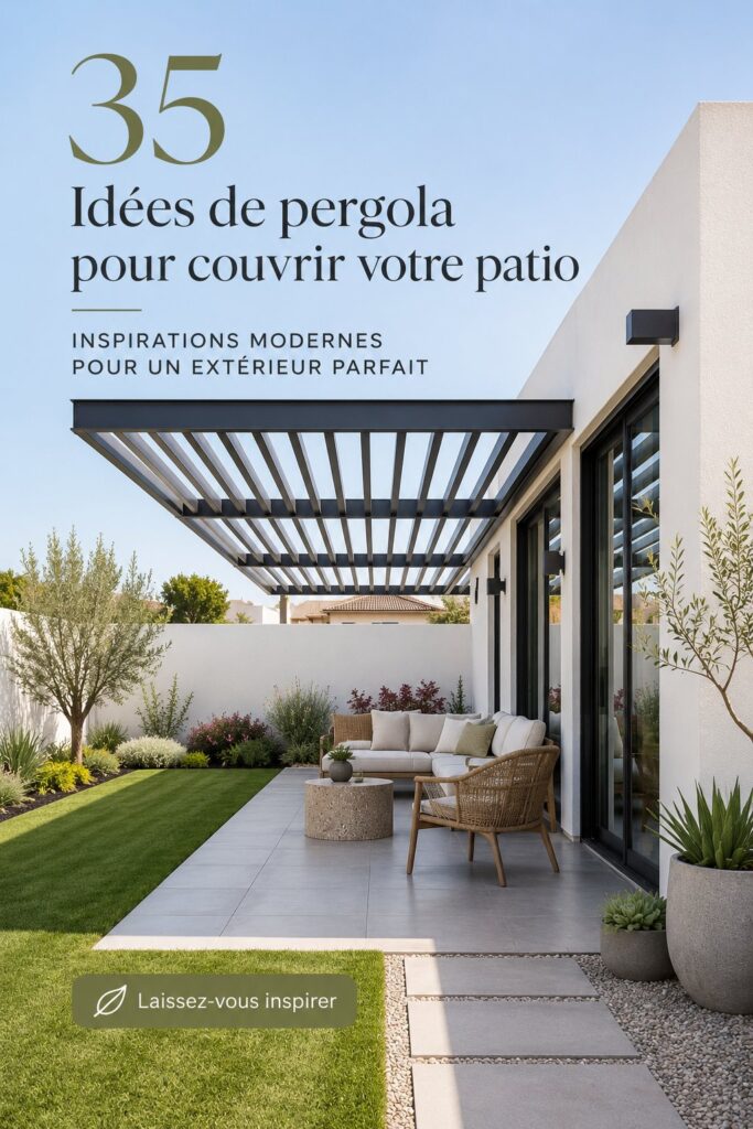 Une belle pergola en bois installée sur un patio avec mobilier de jardin