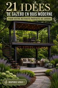Exemple de pergola en bois moderne dans un jardin accueillant, créant un espace de détente.