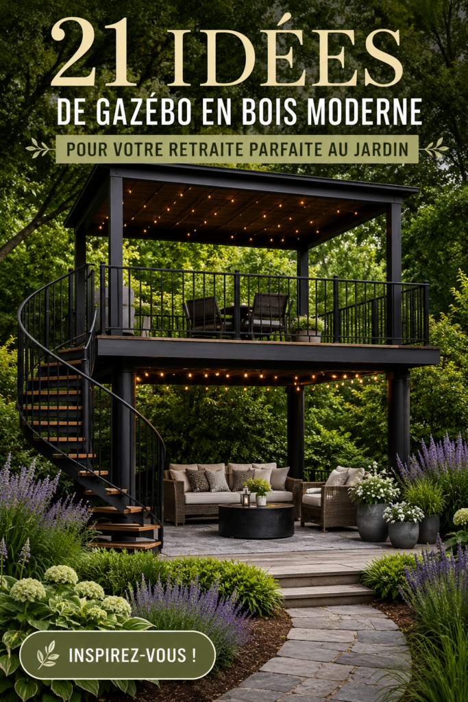 Exemple de pergola en bois moderne dans un jardin accueillant, créant un espace de détente.