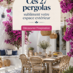 Un jardin moderne avec une élégante pergola en bois, créant un espace ombragé.