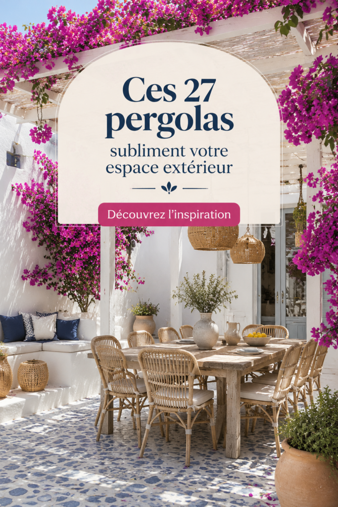 Un jardin moderne avec une élégante pergola en bois, créant un espace ombragé.