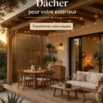Une jolie pergola moderne au cœur d'un jardin décoré avec soin, créant une ambiance chaleureuse.