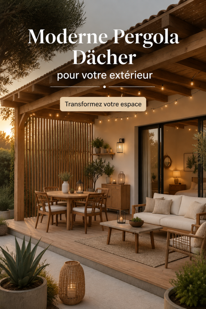 Une jolie pergola moderne au cœur d'un jardin décoré avec soin, créant une ambiance chaleureuse.