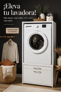 Une cuisine accueillante avec un lave-linge surélevé et bien intégré