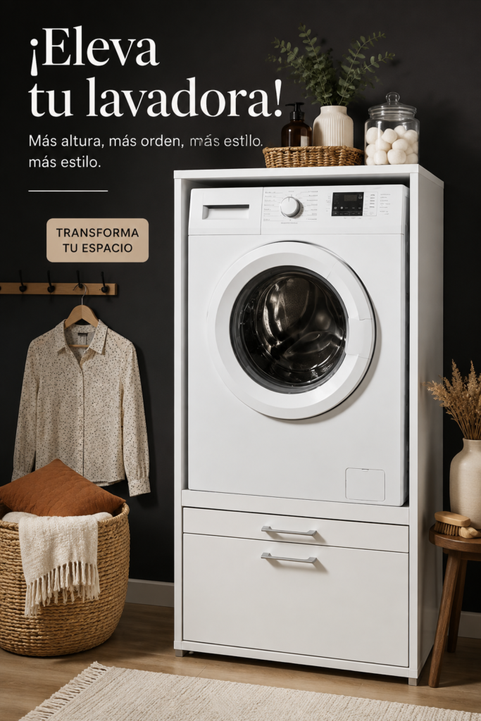 Une cuisine accueillante avec un lave-linge surélevé et bien intégré