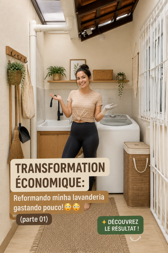Buanderie rénovée avec des couleurs chaleureuses et un aménagement pratique.