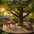 Terrasse flottante autour d'un arbre dans un jardin moderne