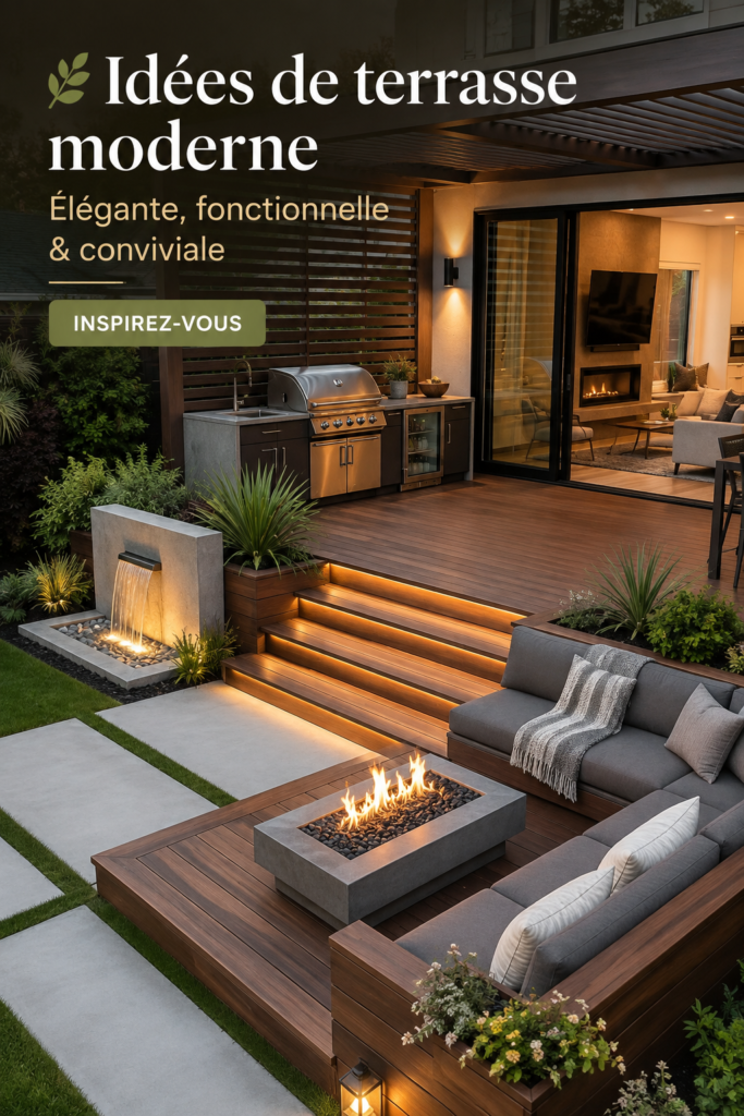 Une terrasse de jardin moderne et accueillante avec des plantes vertes
