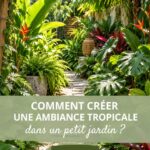 Un petit jardin bien aménagé avec des plantes tropicales vibrantes et colorées.