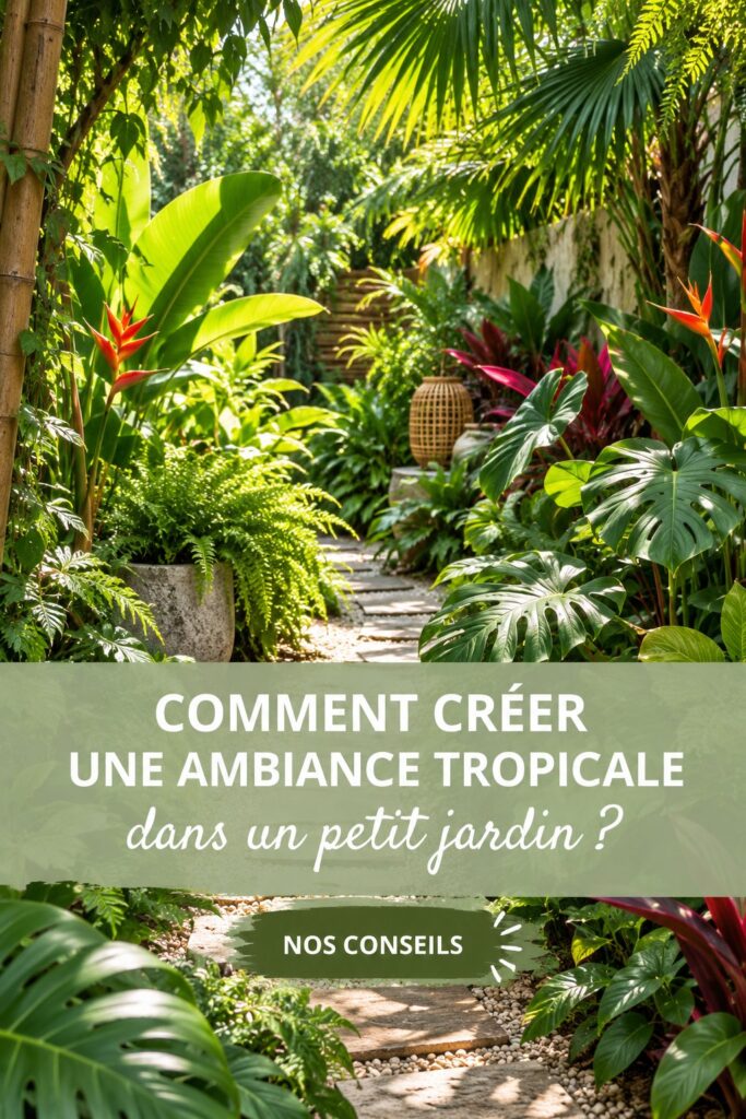 Un petit jardin bien aménagé avec des plantes tropicales vibrantes et colorées.