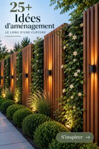 Jardin accueillant avec aménagement décoratif autour d'une clôture en bois