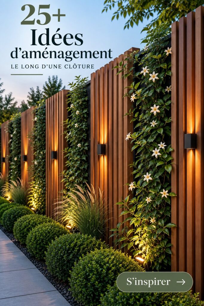 Jardin accueillant avec aménagement décoratif autour d'une clôture en bois