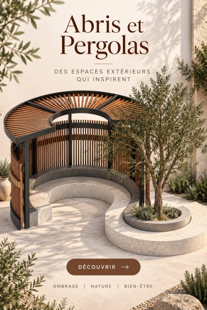 Image d'une belle pergola en bois avec des arbustes fleuris en dessous.