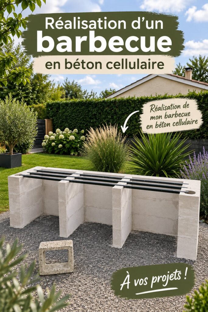 Barbecue en béton dans un jardin bien aménagé