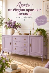 Buffet lavande rénové avec peinture à la craie dans un intérieur chaleureux