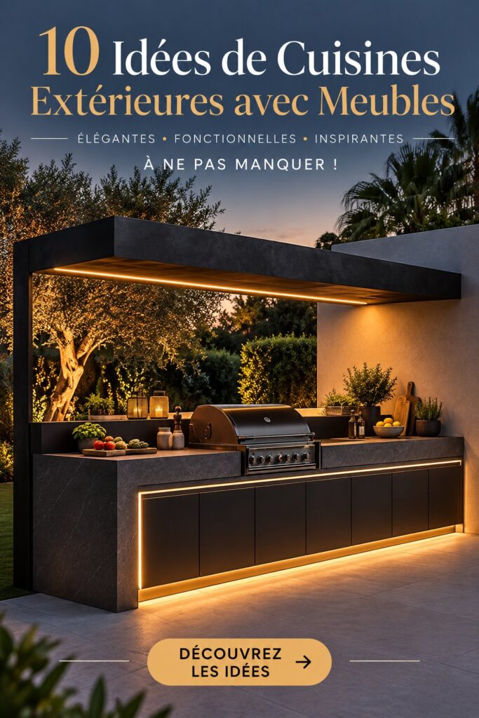 Cuisine d'extérieur moderne avec des meubles accessibles et une décoration chaleureuse.