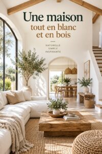 Un salon lumineux decoré avec des meubles en bois et des murs blancs.