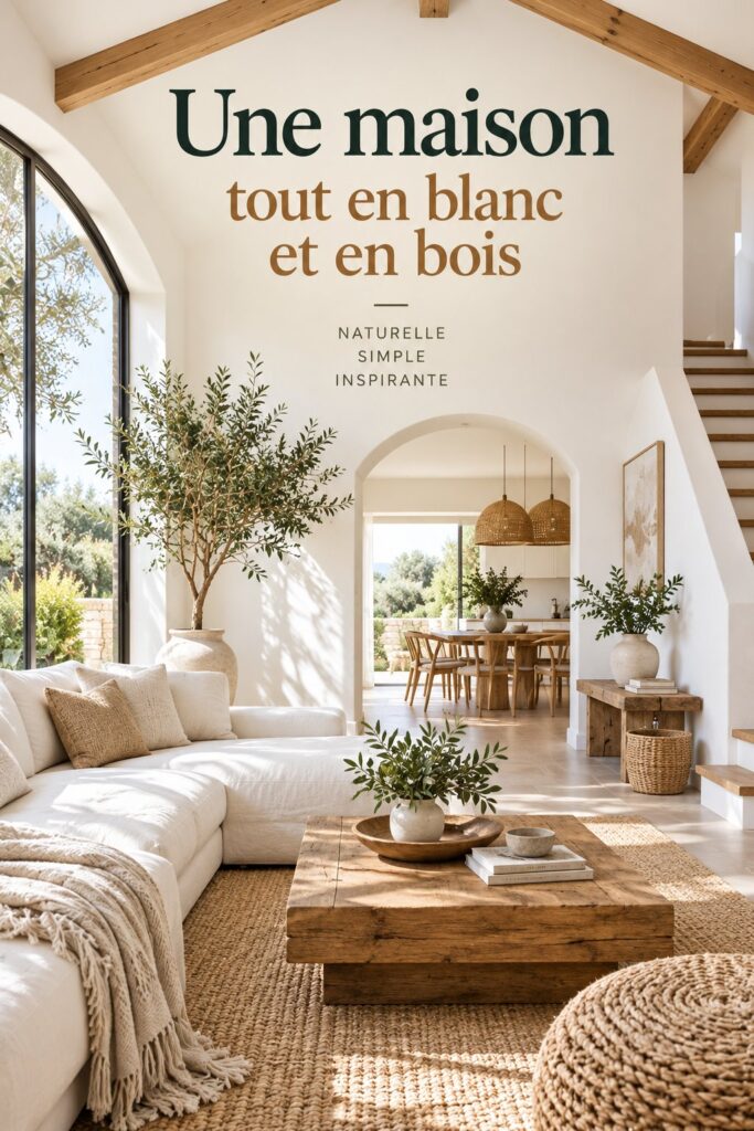 Un salon lumineux decoré avec des meubles en bois et des murs blancs.
