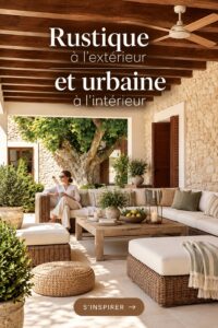 Intérieur décoré dans un style rustique et urbain, alliant bois et éléments modernes