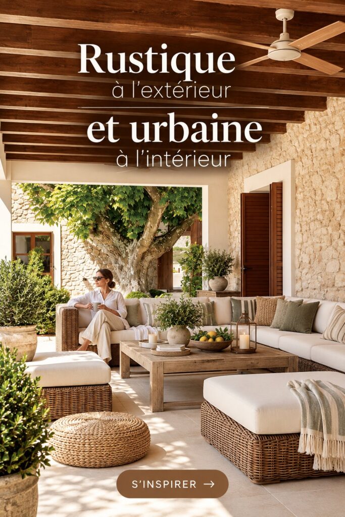Intérieur décoré dans un style rustique et urbain, alliant bois et éléments modernes