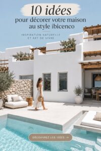 Intérieur lumineux décoré dans le style ibicenco avec des couleurs claires et des matériaux naturels.
