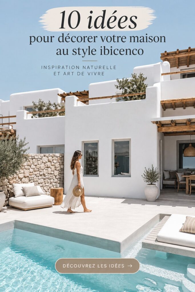 Intérieur lumineux décoré dans le style ibicenco avec des couleurs claires et des matériaux naturels.