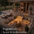 Un feu de patio créant une ambiance chaleureuse dans un jardin en été.