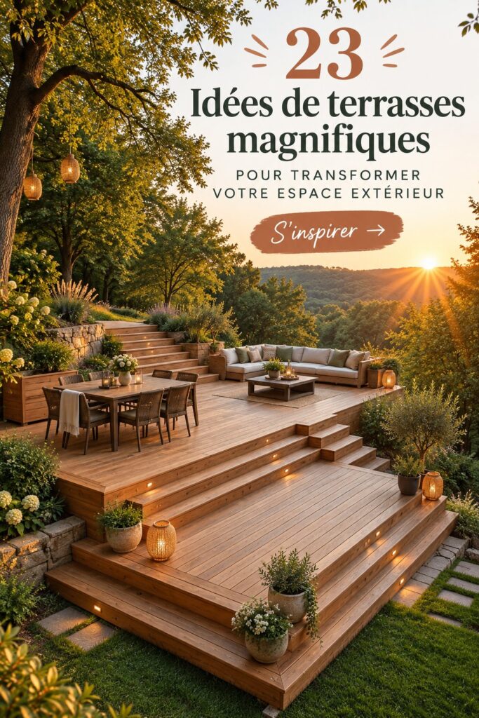 Terrasse chaleureuse et accueillante avec des fauteuils confortables et des plantes vertes.