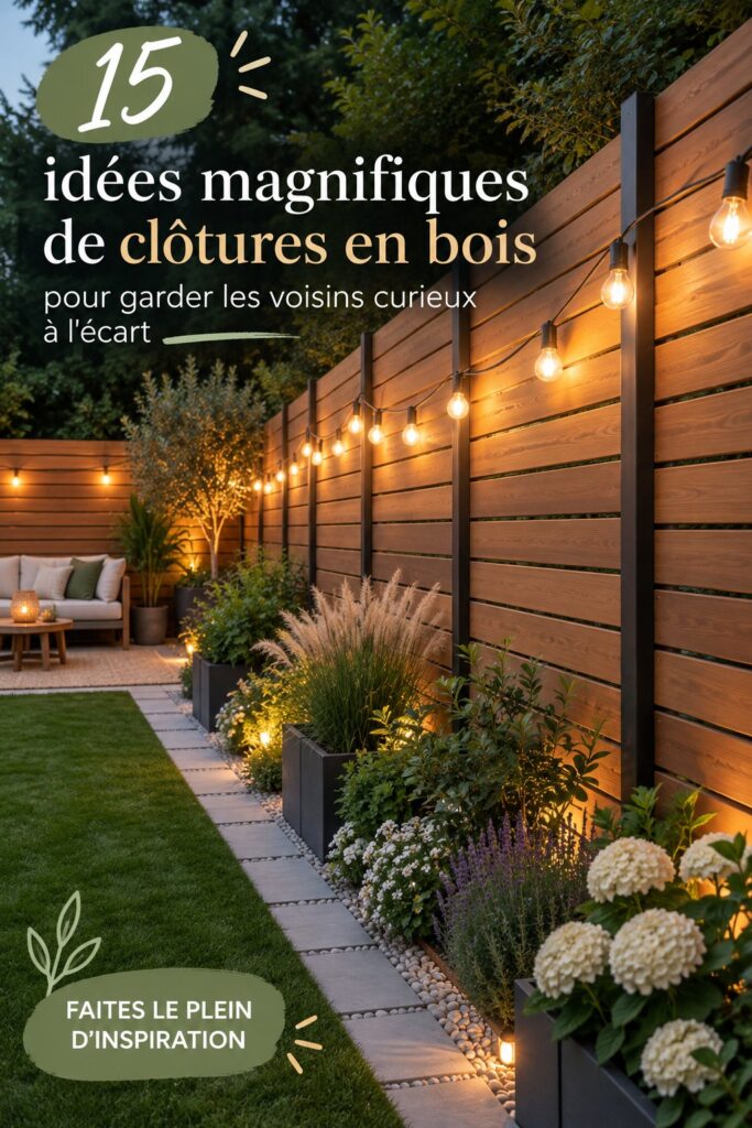 Exemple de clôture en bois esthétique et moderne dans un jardin privé