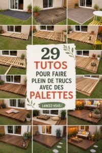 Une belle décoration intérieure avec plusieurs meubles en palettes en bois.