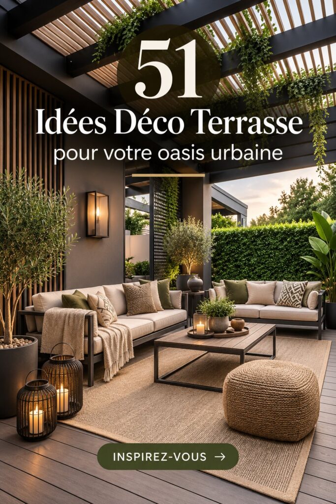 Terrasse aménagée en oasis urbaine avec plantes et mobilier confortable