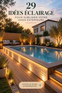 Un jardin illuminé avec des guirlandes et des lanternes, offrant une ambiance chaleureuse et accueillante.